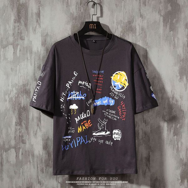 

2021 new summer casual short t shirt men hip hop cartoon letter o neck shirts streetwear fashion short t shirts men women, White;black