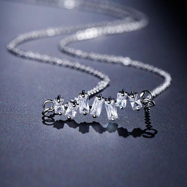 

pendant necklaces 2021 arrival necklace shiny rectangular inlaid cubic zirconia choker gift for girls exquisite jewelry, Silver