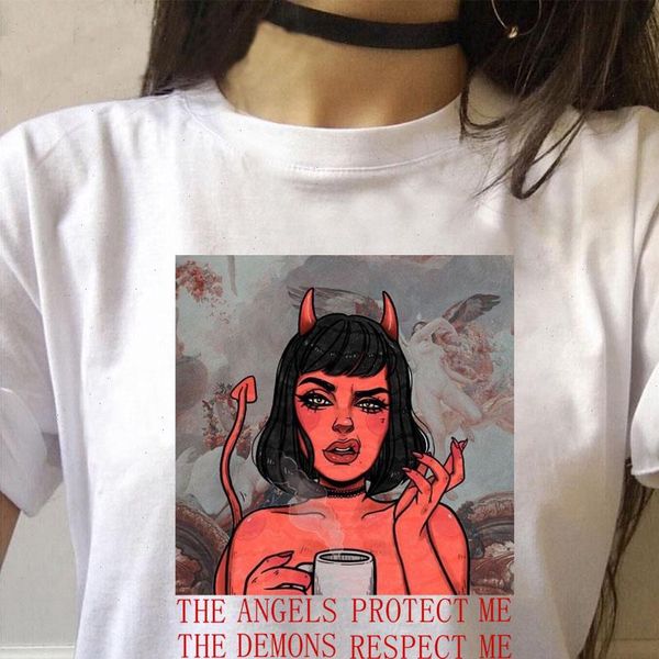 

female womens t shirts shirt angels protect methe demons respect me women tees harajuku summer vintage loose, White