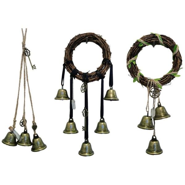 

decorative objects & figurines rattan ring bell handmade wall hanging wind chime witches bells, door protection charm, magic witchy things d