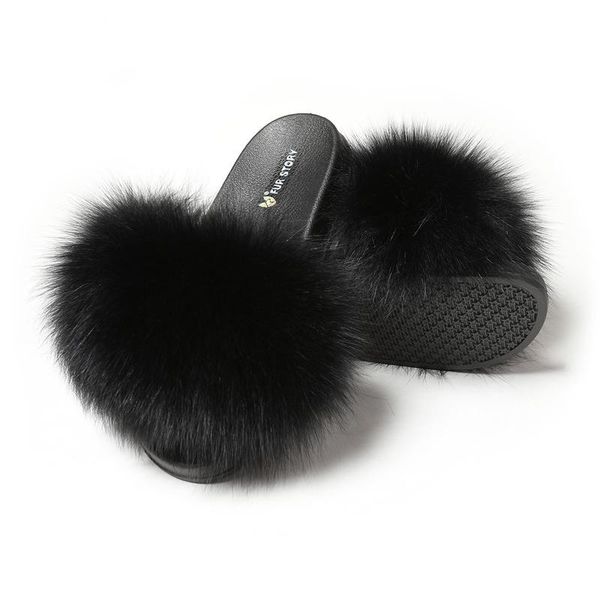 

women's fur slides furry slide sandals summer slippers story fs19s02, Black