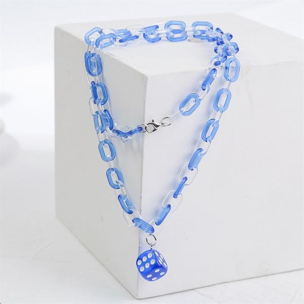 

pendant necklaces hyperbole hip hop punk blue acrylic dice for men women fashion jewelry rock long chains geometric necklace, Silver