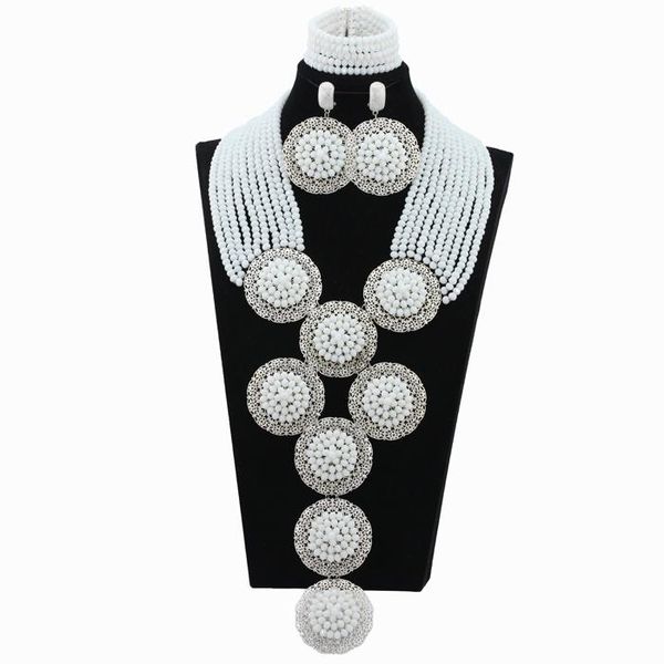 

earrings & necklace latest design white plated african wedding bridal jewelry set crystal beads women alj831, Silver