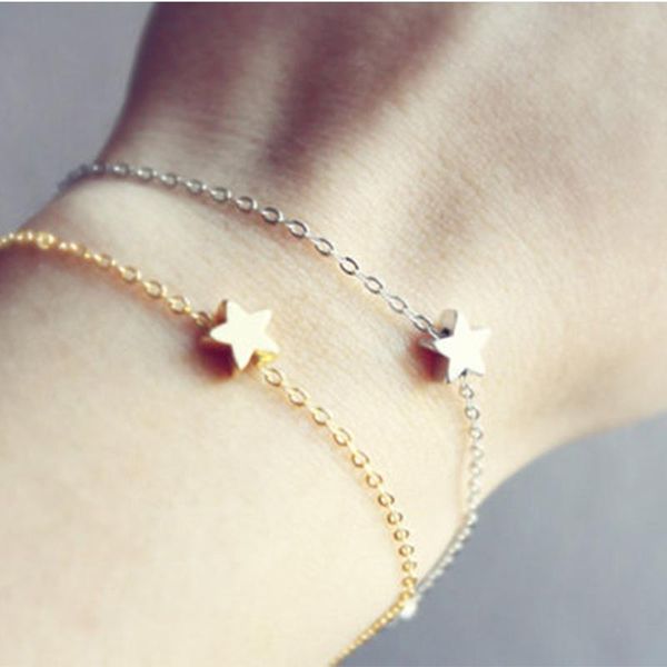 

link, chain simple star shape silver color gold metal plated for women hand bracelet gift, Black