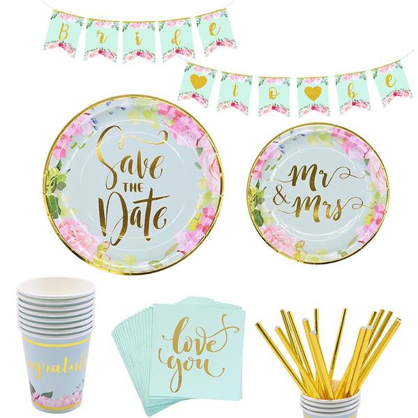 

disposable dinnerware 65pcs love you bronzing tableware set plates paper cup straws napkins for birthday wedding party table decor supplies