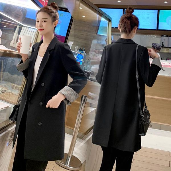 

suit jacket female autumn casual long blazer women versatile coat 2021 loose korean double breasted black outwear f1877 women's suits &, White;black