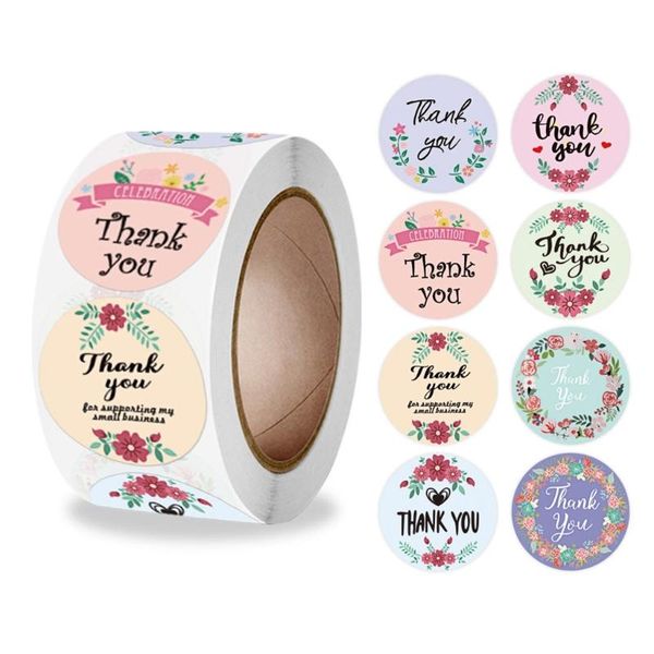 

500pcs round labels flower thank you packaging stickers for candy gift box bag wrap