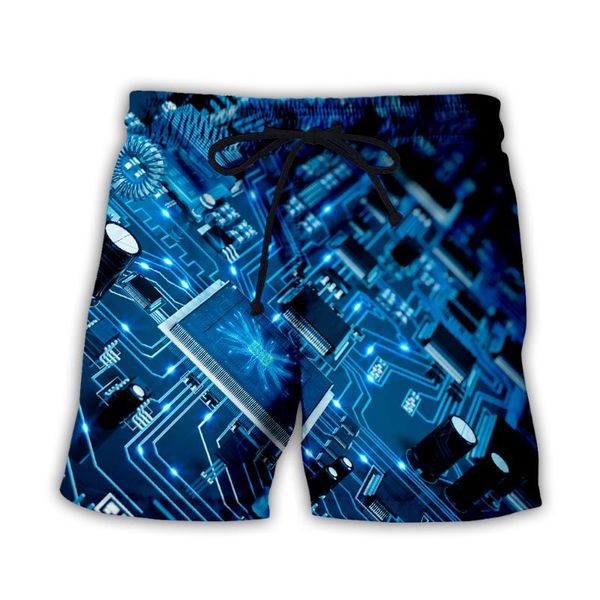 

men's shorts electronic chip hip hop mens 3d print board summer beach quick dry streetwear harajuku casual baggys 06, White;black