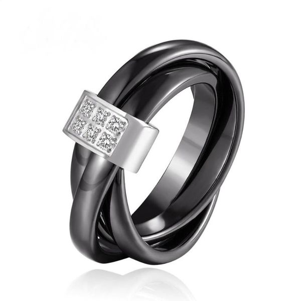 

wedding rings romantic pink ceramic ring 3 round circle with bling crystal rhinestone smooth healthy material for women girl lovely party gi, Slivery;golden