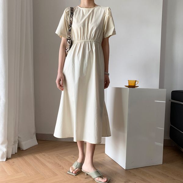 

casual dresses vintage women summer long short sleeve solid color loose style o-neck vestidos boho whsz, Black;gray