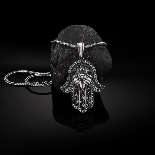 

pendant necklaces hand of fatima men's necklace evil eye hip hop jewelry, Silver
