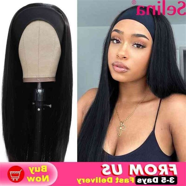 

headband selina long straight synthetic glueless s natural look realistic cosplay daily lolita wig 24 26 28 30 inch, Black
