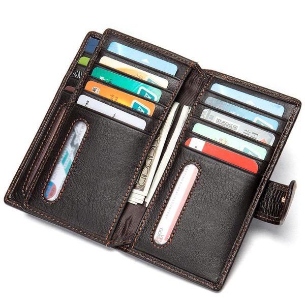 

wallets genuine leather men wallet male long clutch lady walet portomonee rfid money bag coin purse card holder with phone pocket, Red;black