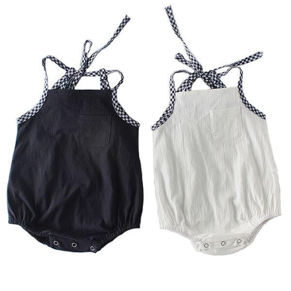 

summer leisure 0-2 years old lacing pocket baby cotton romper children's sleeveless jumpsuit clothing 210417, Blue