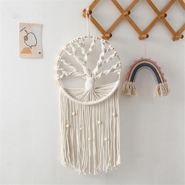 

decorative objects & figurines woven tapestry nordic bohemian natural cotton rope from the tree life wall hanging decor home