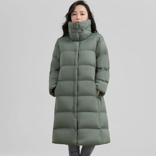 

women's down & parkas stand collar women thick mid-length jacket solid color 90% white duck puffer coats windproof elegant winter outer, Black
