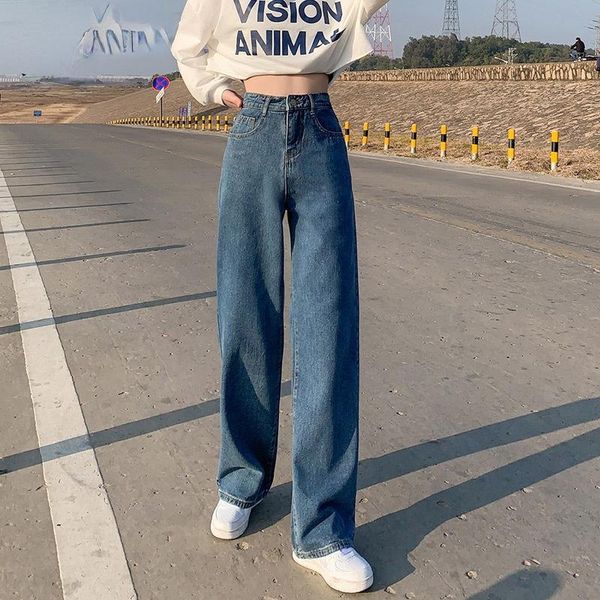 

women's jeans wide leg for women bottom baggy denim pants high waist full length clothing trousers vintage streetwear 2021, Blue