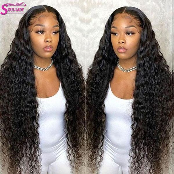

lace wigs 30 inch deep wave wig brazilian frontal 13x4 front human hair pre plucked 4x4 closure, Black;brown