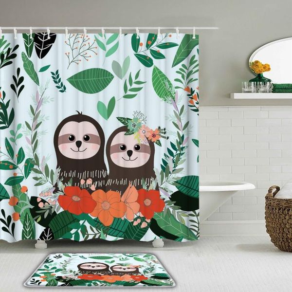 

shower curtains cartoon lovely animals baby curtain set non-slip rug toilet and bath mat waterproof bathroom