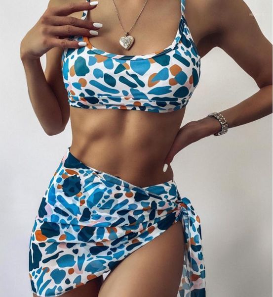 

women's swimwear print swimsuit women bikini skirt three piece suit multicolor bathing high waist biquini swim 2021, White;black