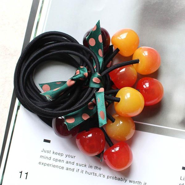 

cherry tied hair rubber band leather head rope girl ponytail ring kid headdress girls accessories, Slivery;white