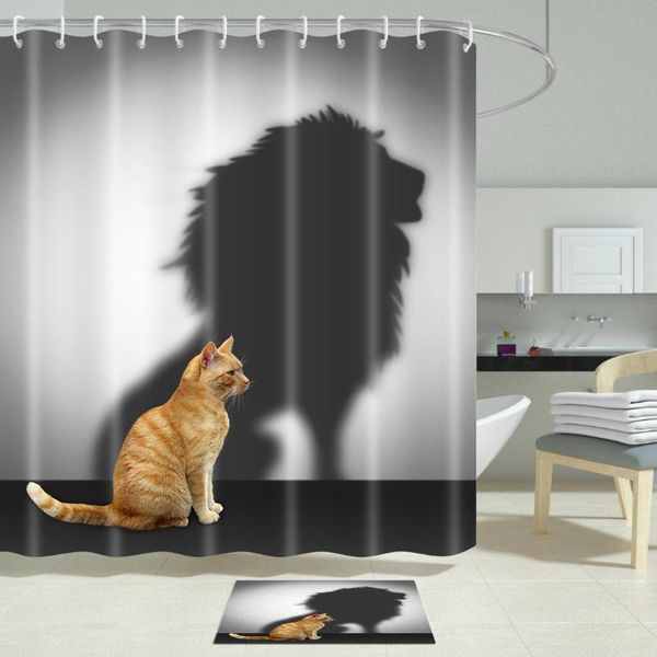 

shower curtains bathroom tiny cat big tiger shadow bath screen home decor polyester fabric waterproof mildew proof with 12 hooks
