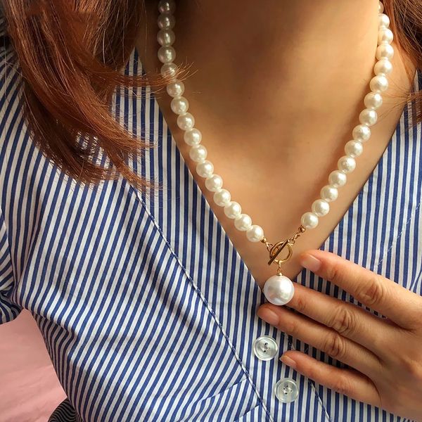 

trendy imitation big pearl necklaces women fashion pendant necklace party jewelry, Silver