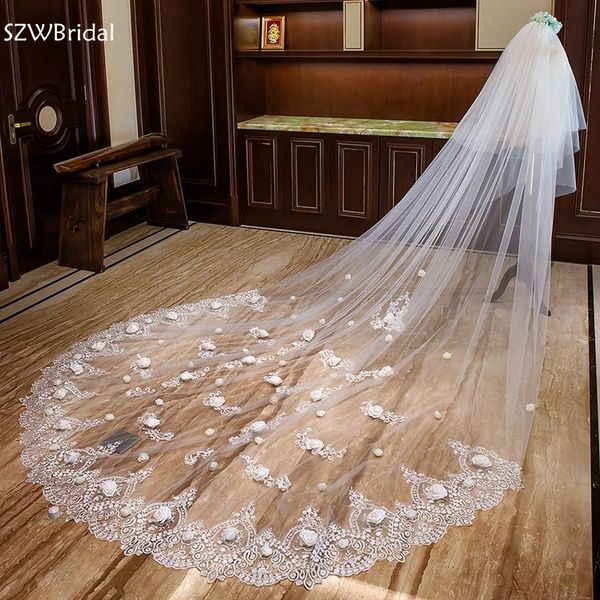 

bridal veils arrival ivory welon wedding accessories 2021 veil voile mariage cathedral within flower lace, Black