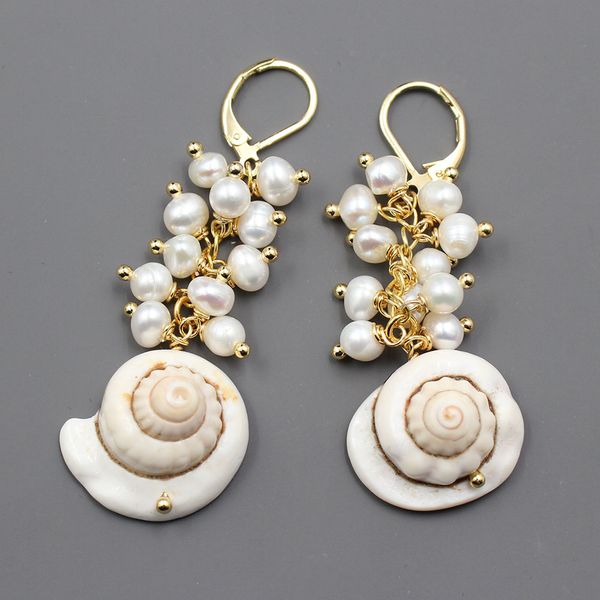 

guaiguai jewelry natural white potato pearl conch shell dangle chain earrings handmade for lady fashion gifts, Silver