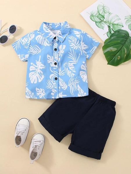 

baby tropical print shirt & shorts she02, White