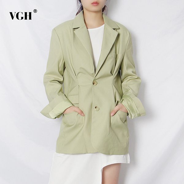 

vgh minimalist black blazer for women notched long sleeve tunic casual solid blazers female fashion new clothing spring 210421, White;black