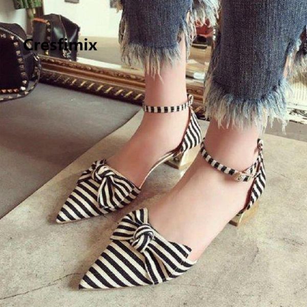 

cresfimix women cute pointed toe red & black striped high heel pumps lady fashion comfortable shoes femmes hauts talons a3713 dress