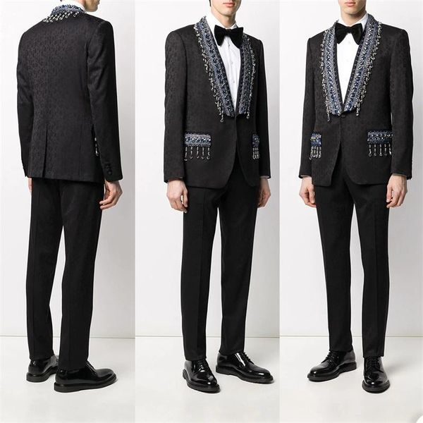 

men's suits & blazers luxury crystal men two pieces modern printed custom made handsome wedding fit slim formal business coat+pant, White;black