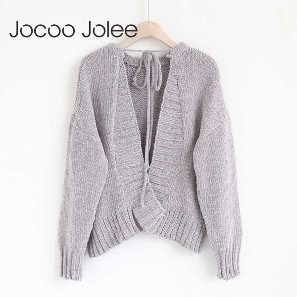 Jogoo Jolee Outono Suéteres Backless Batwing Sleeve Pullovers para as mulheres cair casual costas traseira rendas para cima de malha pullover 210619