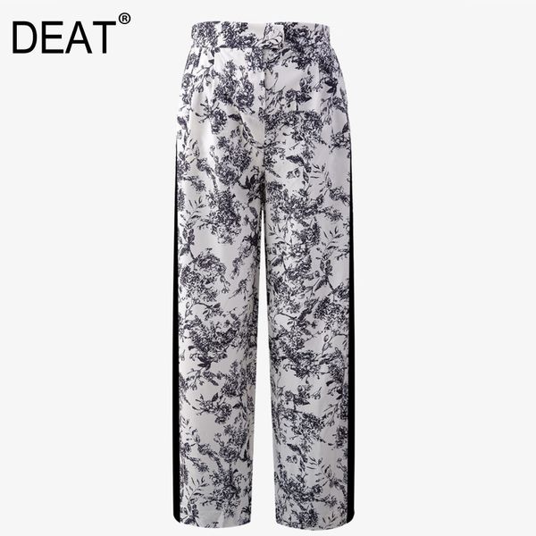 

printing high waist wide leg straight pants for women black and white color contrast trousers female summer gx1243 210421, Black;white