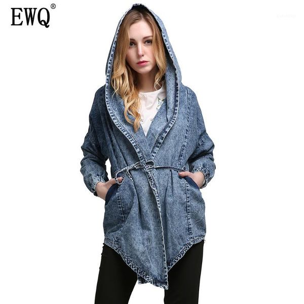 

women's jackets [ewq]2021 autumn european style loose large size cloak lace hooded long sleeve fashion casual denim jacket female qj657, Black;brown