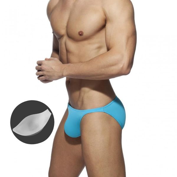 

men's swimwear with push pad swimming trunks bikini low waist solid color thongs european american fashion beach surfing sport