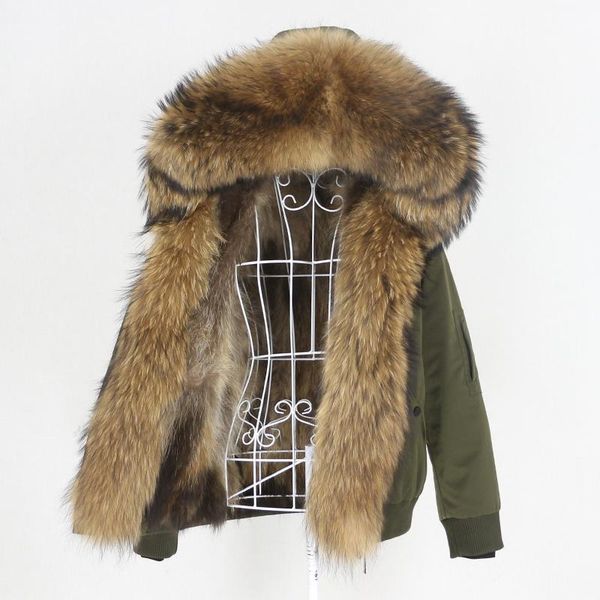 

women's fur & faux menina bonita waterproof bomber parka winter jacket women real coat natural raccoon outerwear streetwear detachable, Black