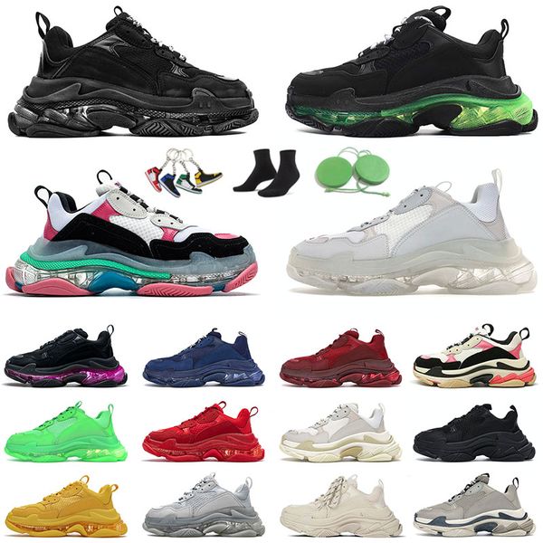 Moda Balencaiga Triple S Retro Shoes Homens Mulheres Plataforma Sneakers Clear Sola 17Fw Preto Todos os Bottoms de Branco Null Luxurys Designers Vintage Sports Trainers ao ar livre