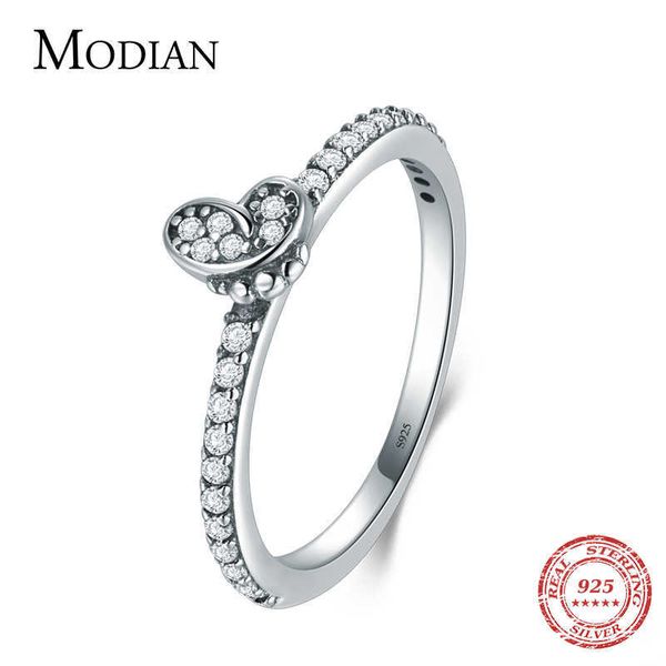 

sparkling clear zircon ring 100% 925 sterling silver vintage butterfly stackable fashion rings for women wedding jewelry 210707, Slivery;golden
