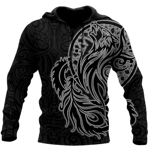 

men's hoodies & sweatshirts maori dream catcher wolf tattoo 3d print autumn fashion hoodie zip oversized vintage streetwear sports pu, Black