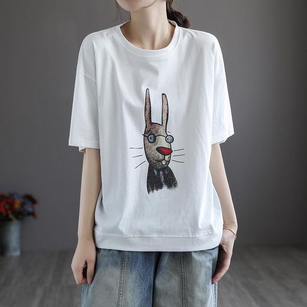 

women's t-shirt women casual t shirt short sleeve for summer o neck dog print tees cotton loose b04280919, White