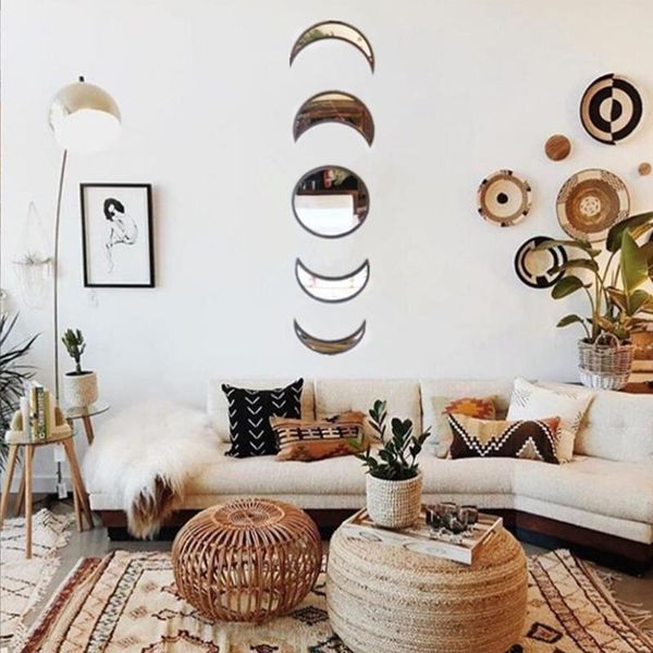 

mirrors 5pcs wooden frame nursery apartment bedroom nordic style home decor wall mirror gift moon phase living room diy office ornament