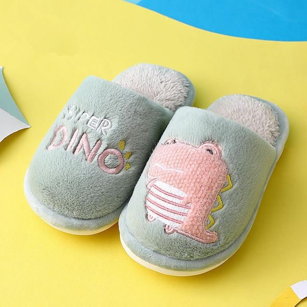 

indoor cartoon print warm home shoes winter fur slippers furry slides children solid soft comfy, Black