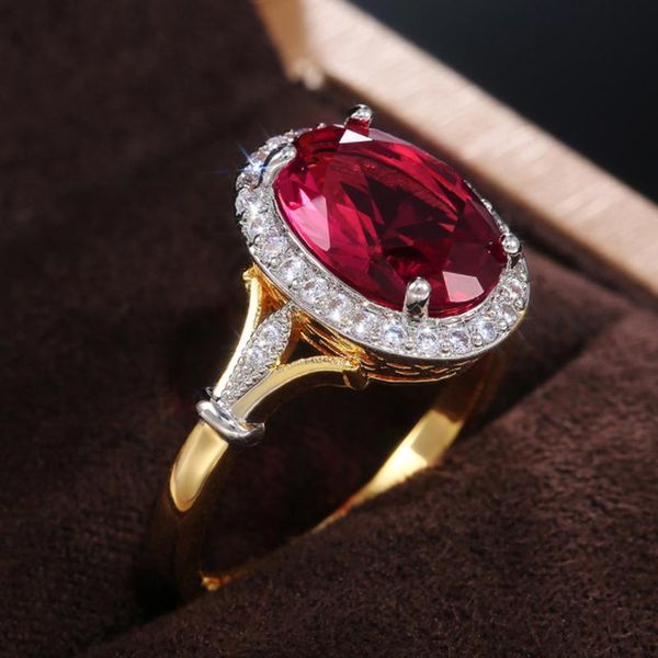 

cluster rings uilz luxury red cubic zirconia women oval ladies jewelry for party lovers gift brilliant cz bague crl1677, Golden;silver