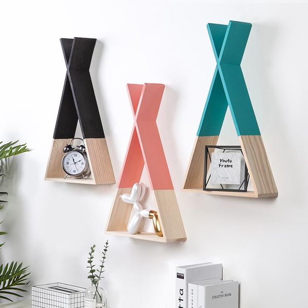 

hooks & rails simple color wood wall hanging shelf bedroom home soft decoration