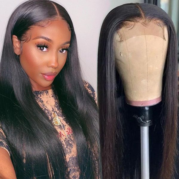 

lace wigs bone straight brazilian hair 180 density transparent frontal human t part front closure wig, Black;brown