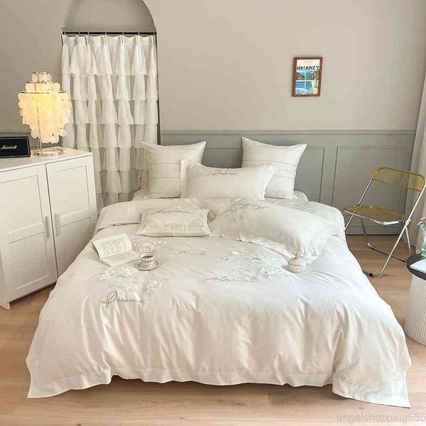 

white flowers chic embroidered duvet cover  king 4pcs egyptian cotton elegant french bedding set bed sheet pillowcases