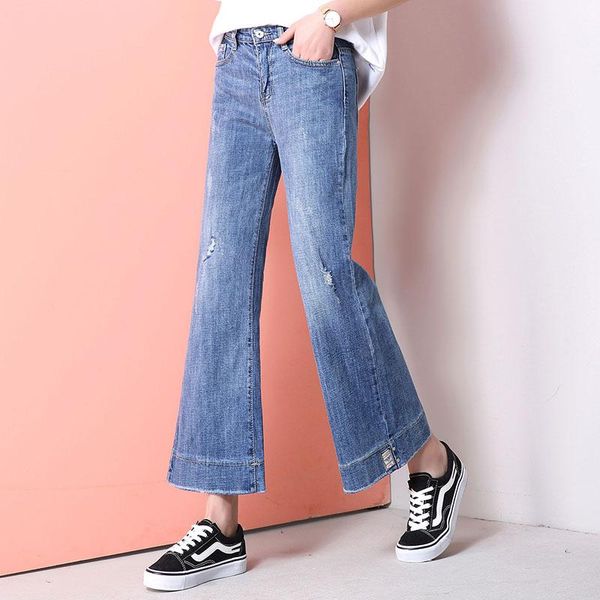 

women's jeans ctrlcity vintage loose wide leg pants tassel ripped women high waist bleached slim denim trousers, Blue