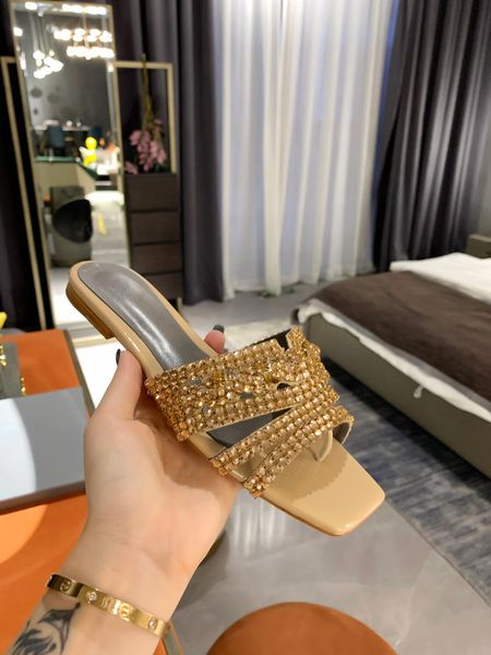 

designer trendy fashion luxury women's slippers, high heels, explosive style diamonds, comfortable and generous,size 35-42 with box, Black